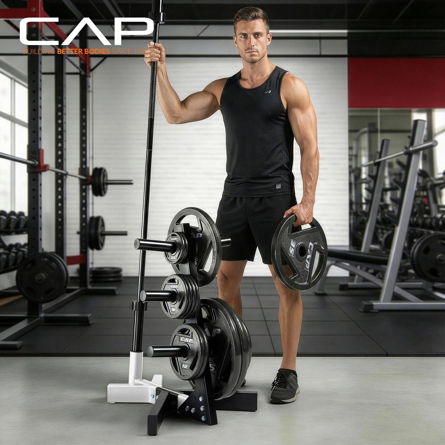 image:imageCap Barbell Olympic Plate Tree Storage Rack Multiple ColorsWhite
