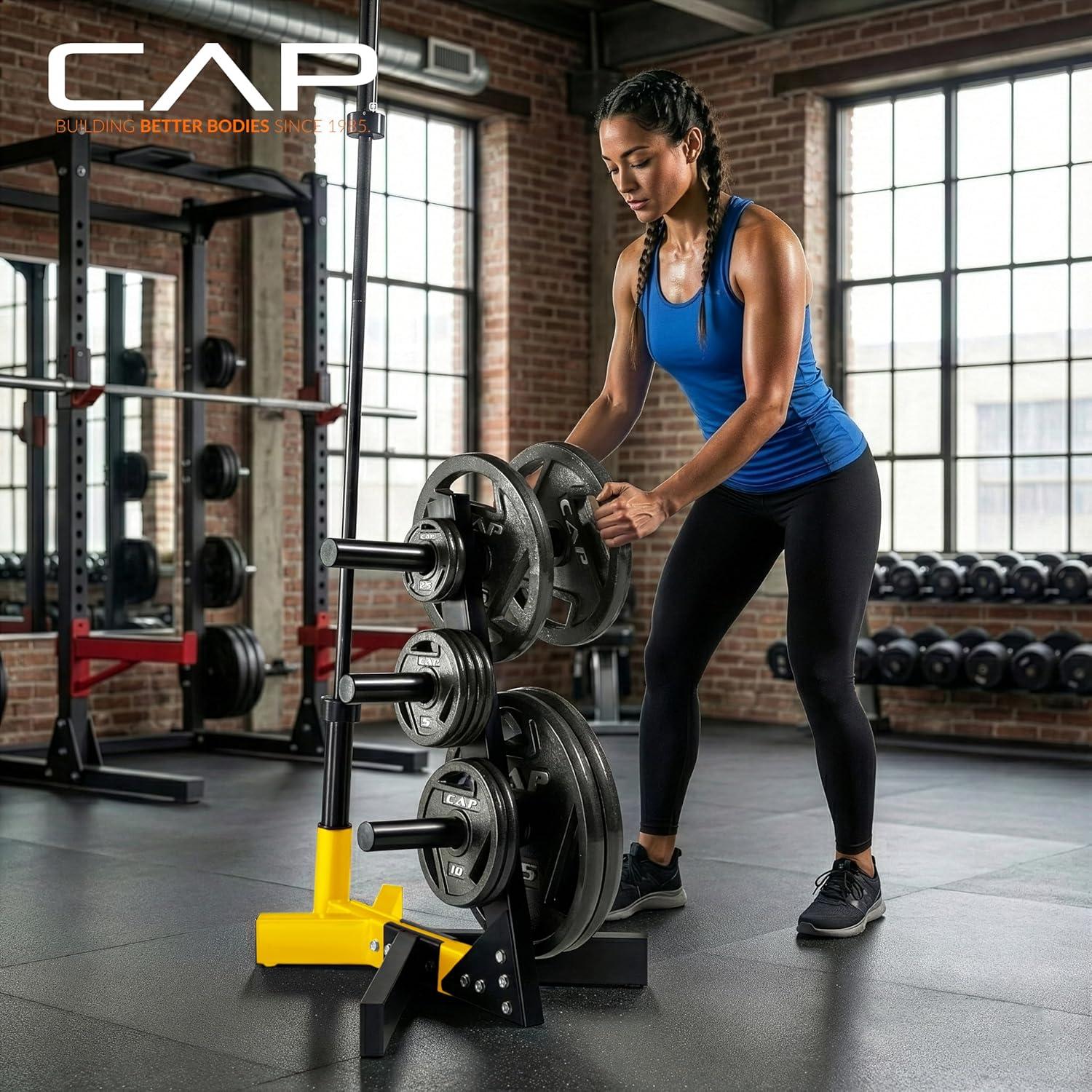 image:imageCap Barbell Olympic Plate Tree Storage Rack Multiple ColorsYellow