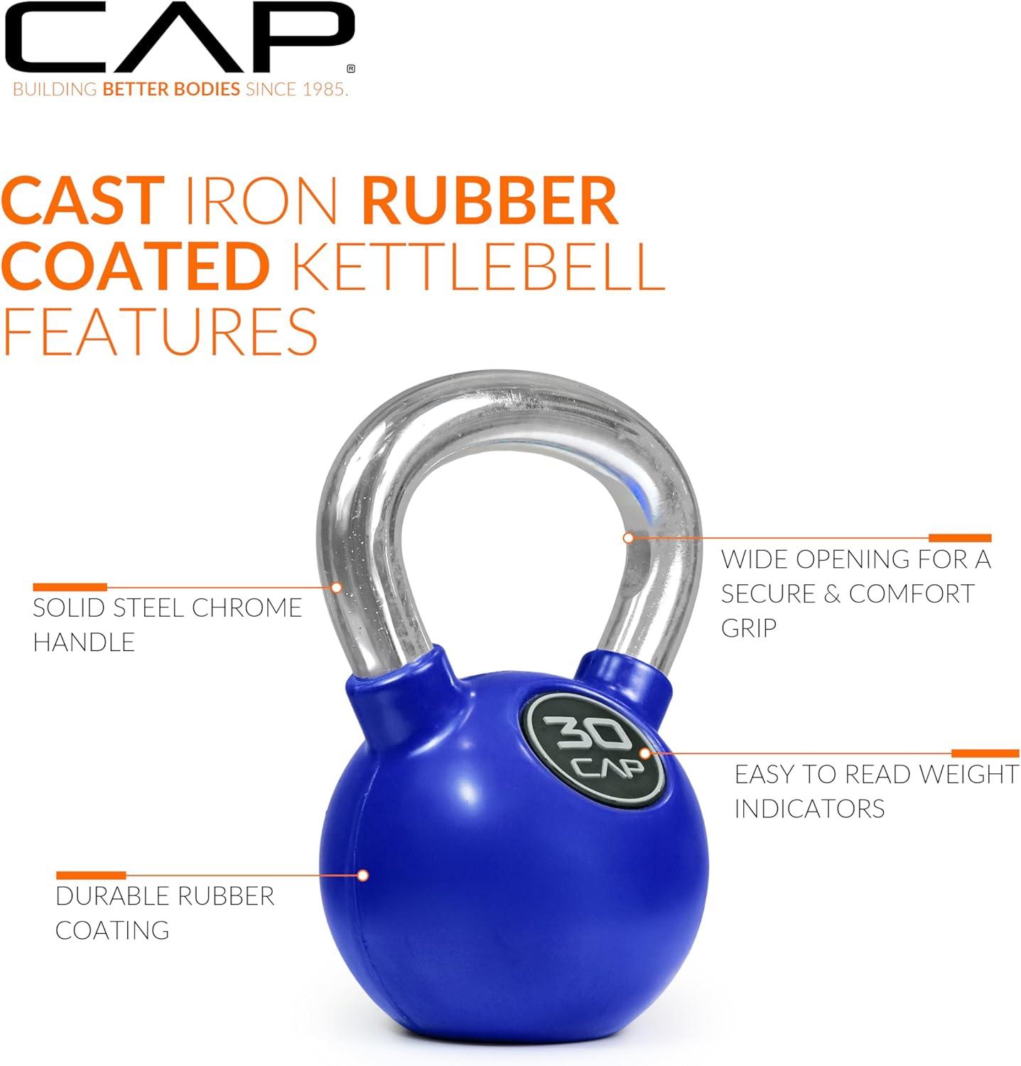 image:imageCap Barbell Rubber Color Coated Kettlebell with Chrome HandleBlue 30 Pound