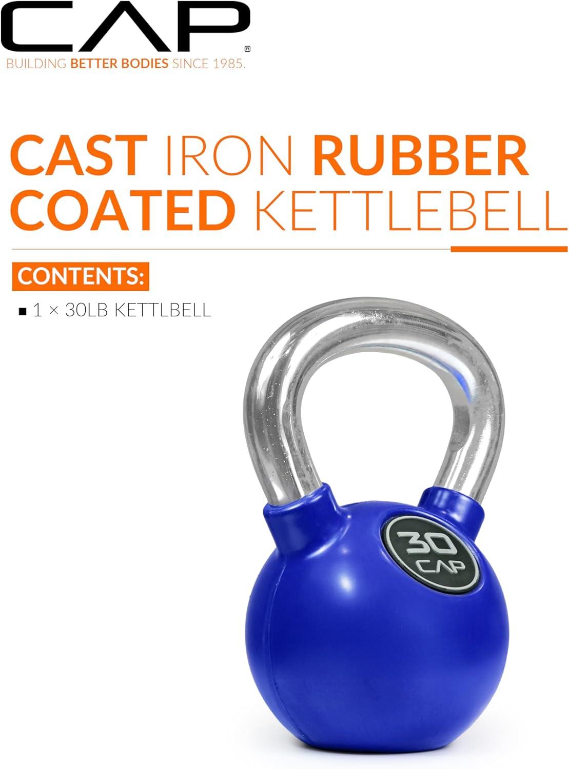 image:imageCap Barbell Rubber Color Coated Kettlebell with Chrome HandleBlue 30 Pound