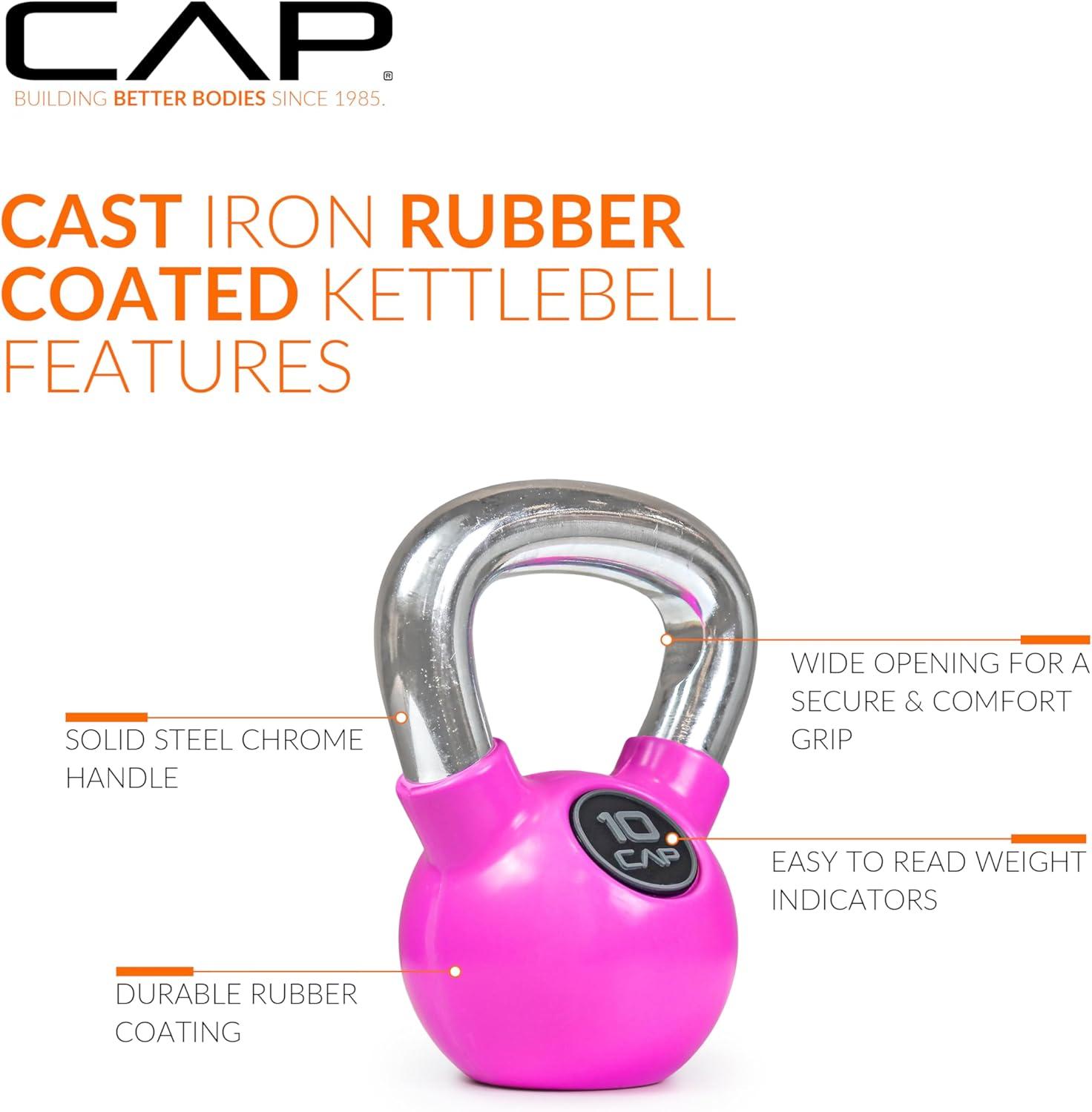 image:imageCap Barbell Rubber Color Coated Kettlebell with Chrome HandlePink 10Pound