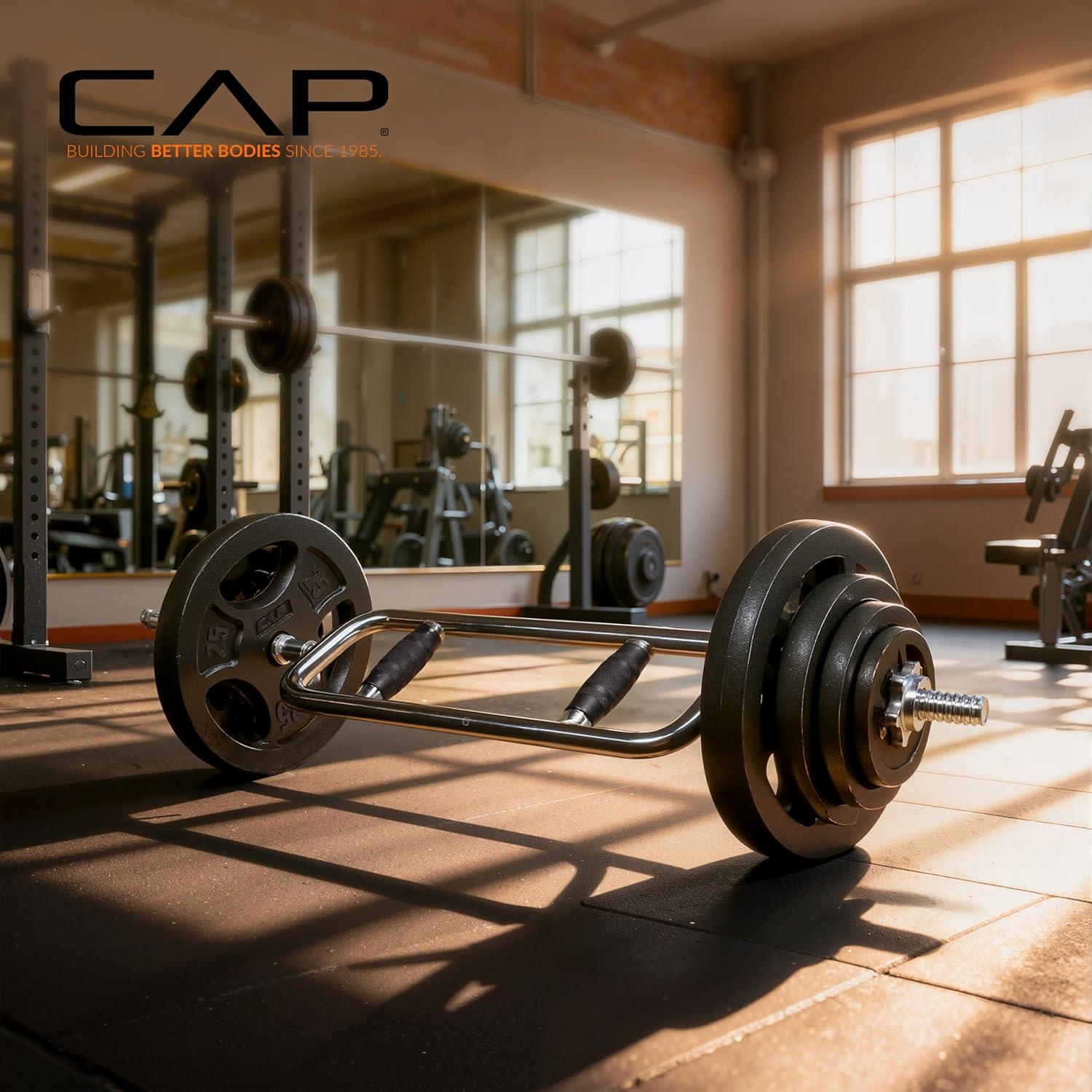 image:imageCap Barbell Standard Threaded 34 Triceps Bar Multiple OptionsBlack Rubber Grips