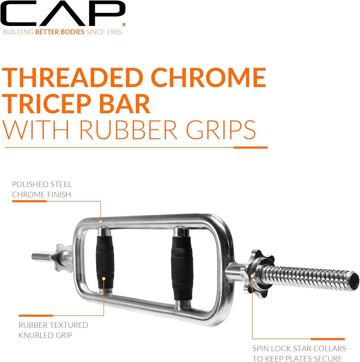 image:imageCap Barbell Standard Threaded 34 Triceps Bar Multiple OptionsBlack Rubber Grips