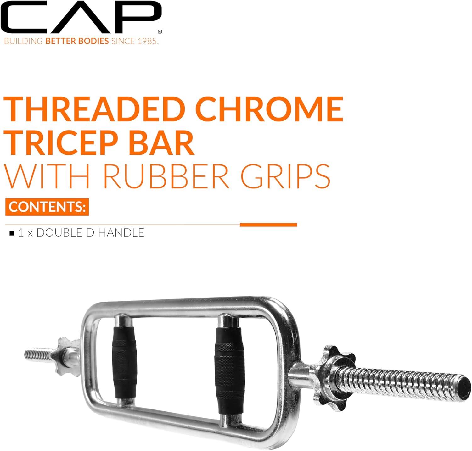 image:imageCap Barbell Standard Threaded 34 Triceps Bar Multiple OptionsBlack Rubber Grips