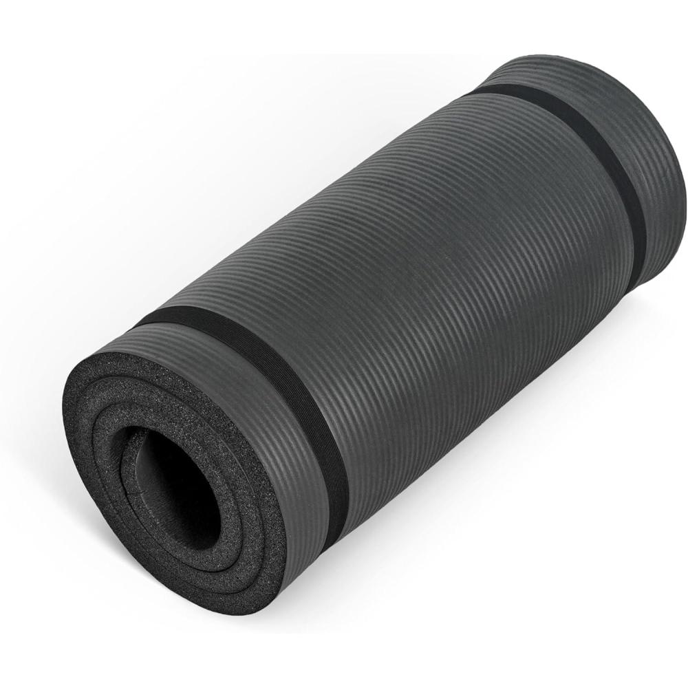 image:imageCAP Barbell 1Inch High Density Exercise Yoga Mat with Strap Multiple ColorsBlack