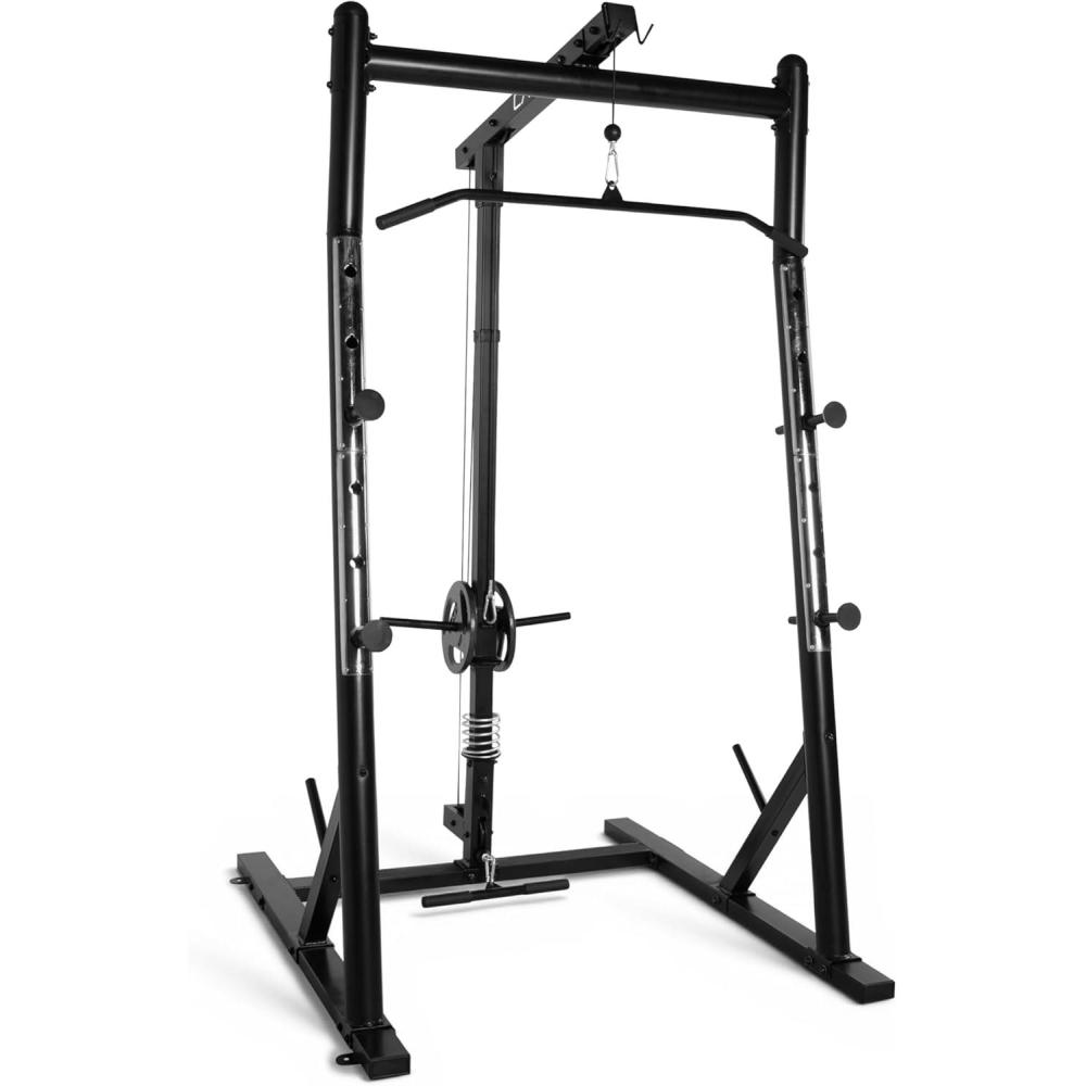 image:imageCAP Barbell Power Cage with HighLow Pulleys HeavyDuty Power Rack for Home Gym Adjustable Gym Rack amp Weight Cage with Pull Up Bar Dip Station and Plate Storage