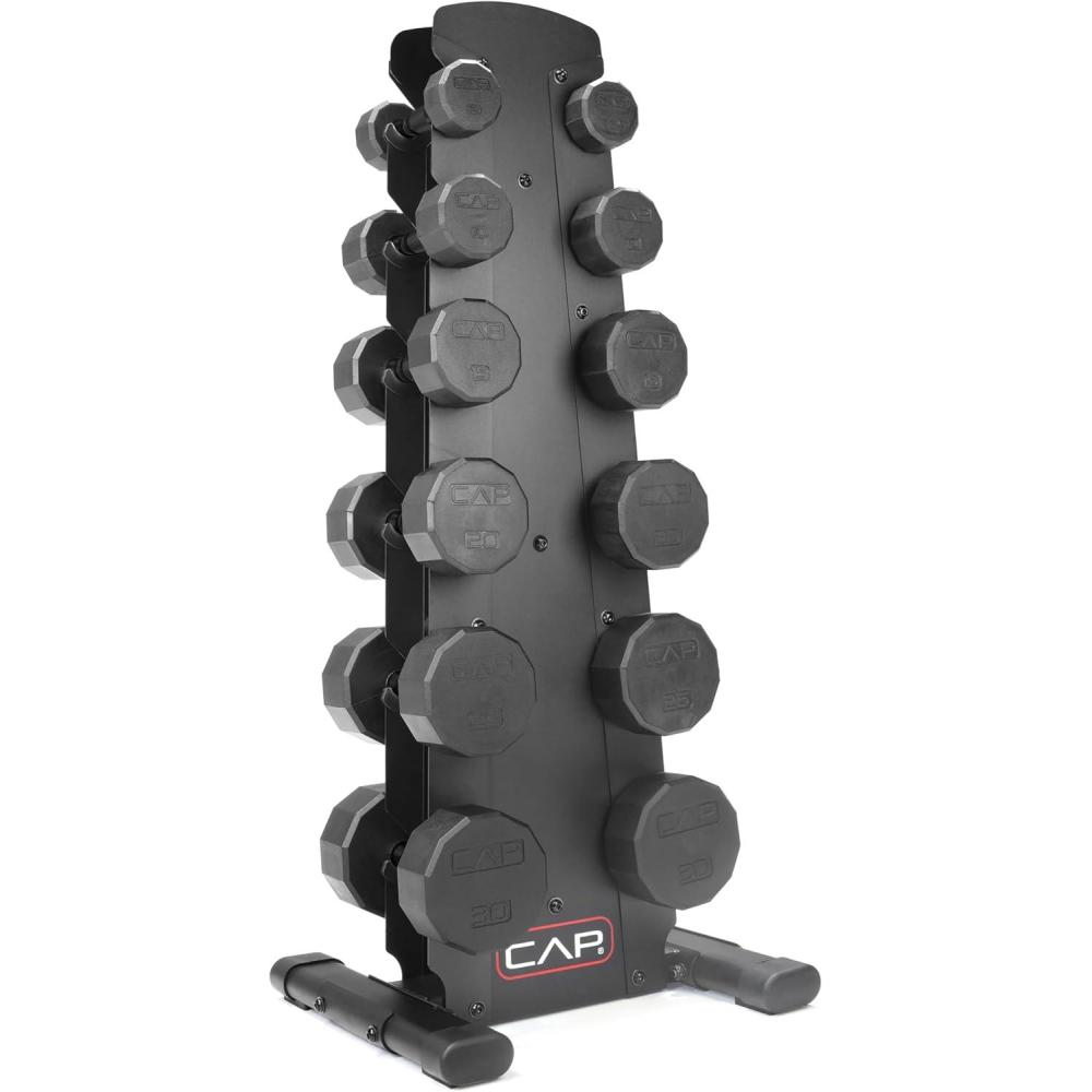 image:imageCAP Barbell Rubber Coated Dumbbell Weight Set with Vertical Rack  100 lb 150 lb and 210 lb Options210 lb  Set  Black Rack