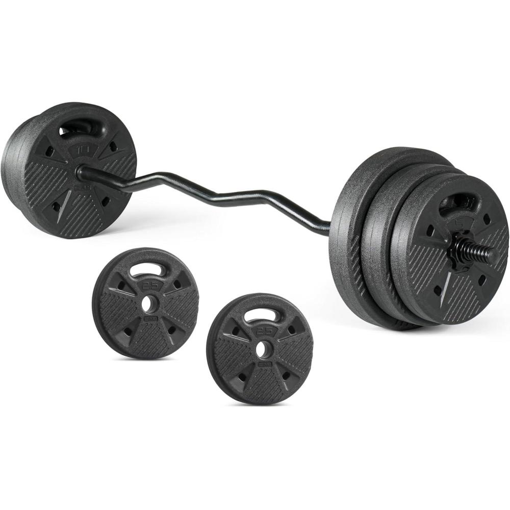 image:imageCAP Barbell Threaded Curl Bar Set with 50 LB Cement Grip Weight Plates EZ Curl Bar with Threaded Collars for Strength Training amp Home Gym Workouts