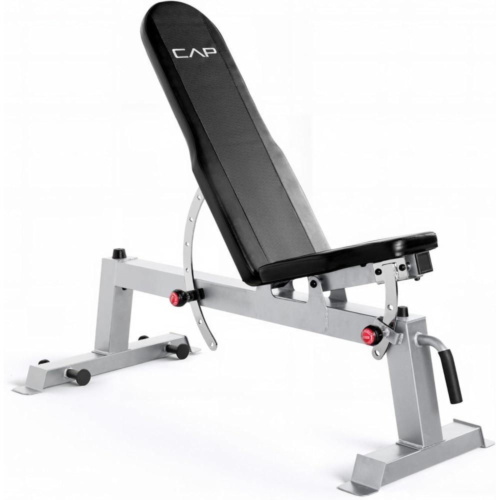 image:imageCap Barbell Deluxe Utility Weight Bench Color SeriesSilver Round Backpad