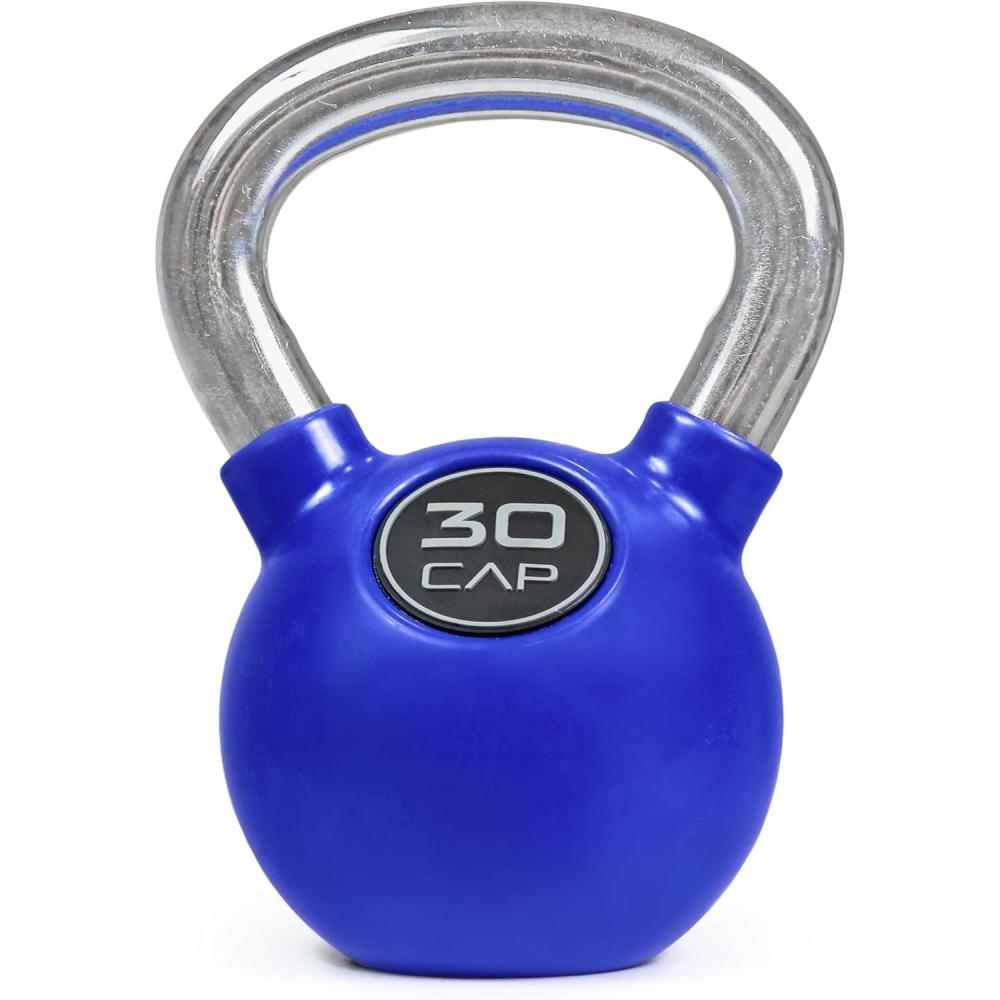 image:imageCap Barbell Rubber Color Coated Kettlebell with Chrome HandleBlue 30 Pound