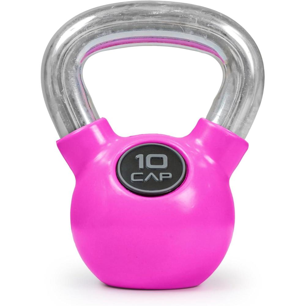 image:imageCap Barbell Rubber Color Coated Kettlebell with Chrome HandlePink 10Pound