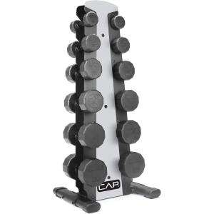 CAP Barbell Rubber Coated Dumbbell Weight Set with Vertical Rack | 100 lb, 150 lb, and 210 lb Options(210 lb – Set – Silver Rack)