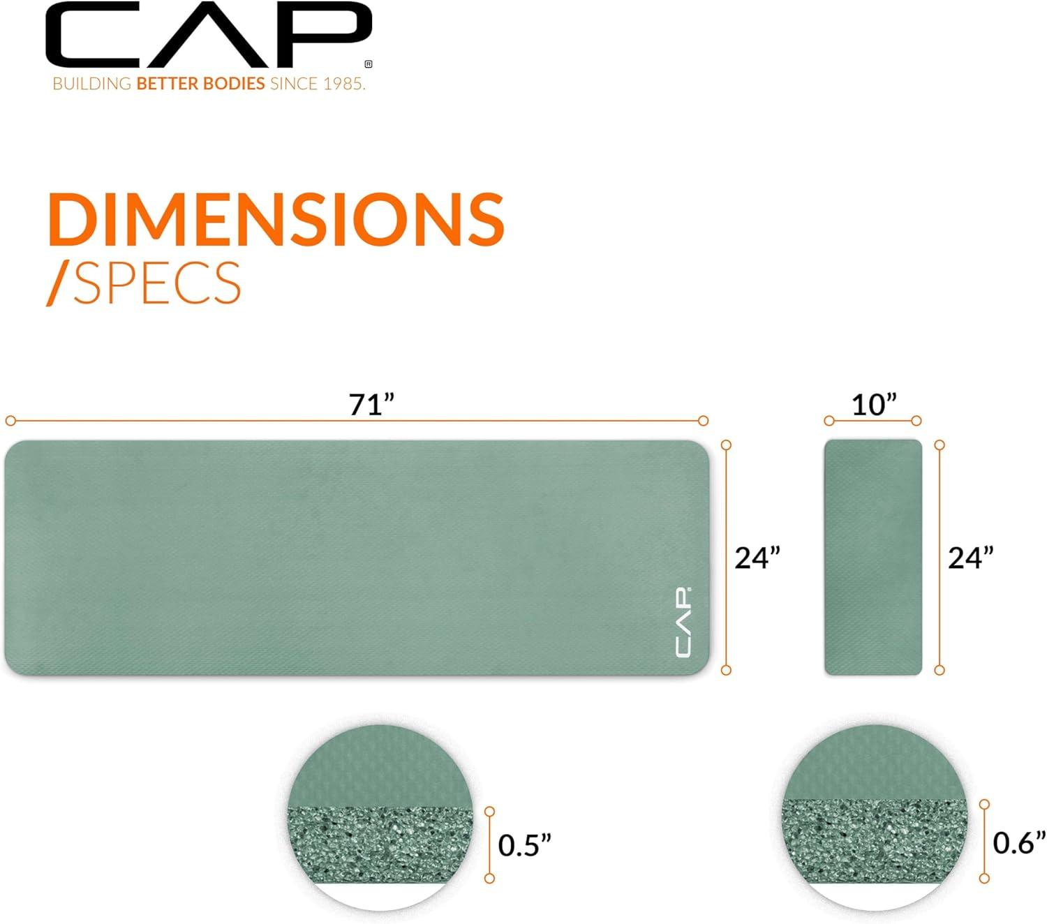 image:imageCAP Barbell High Density Exercise Yoga Mat with strap and Knee Pad 71x24x12 Sage Green