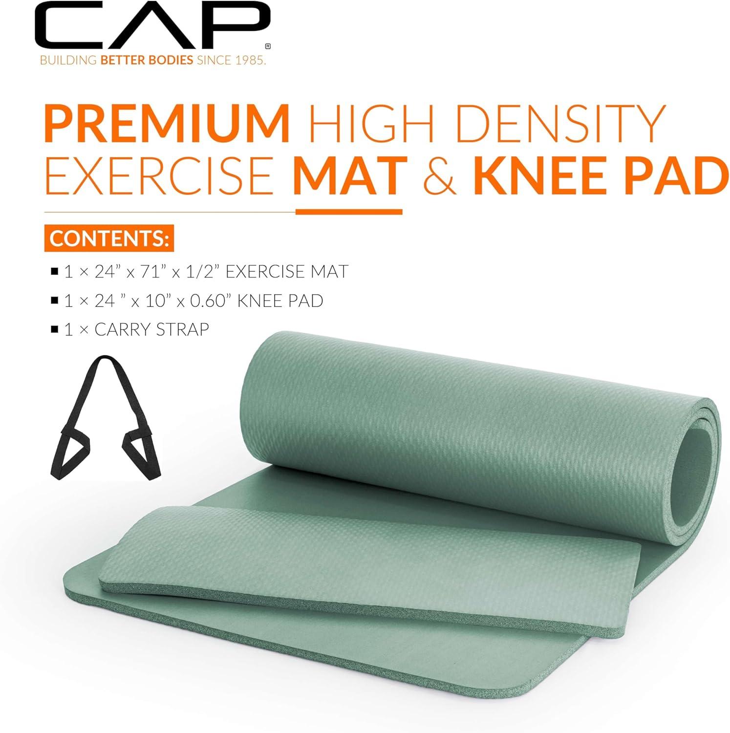 image:imageCAP Barbell High Density Exercise Yoga Mat with strap and Knee Pad 71x24x12 Sage Green