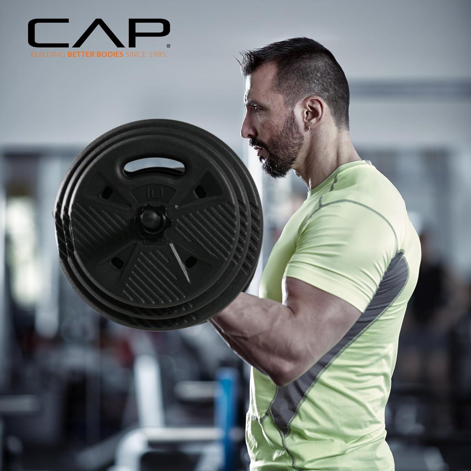 image:imageCAP Barbell Threaded Barbell Set with 100 LB Cement Grip Plates 47 Threaded Bar 25LB 15LB 10LB Grip Plates Star Collars Home Gym Weight Set for Strength Training