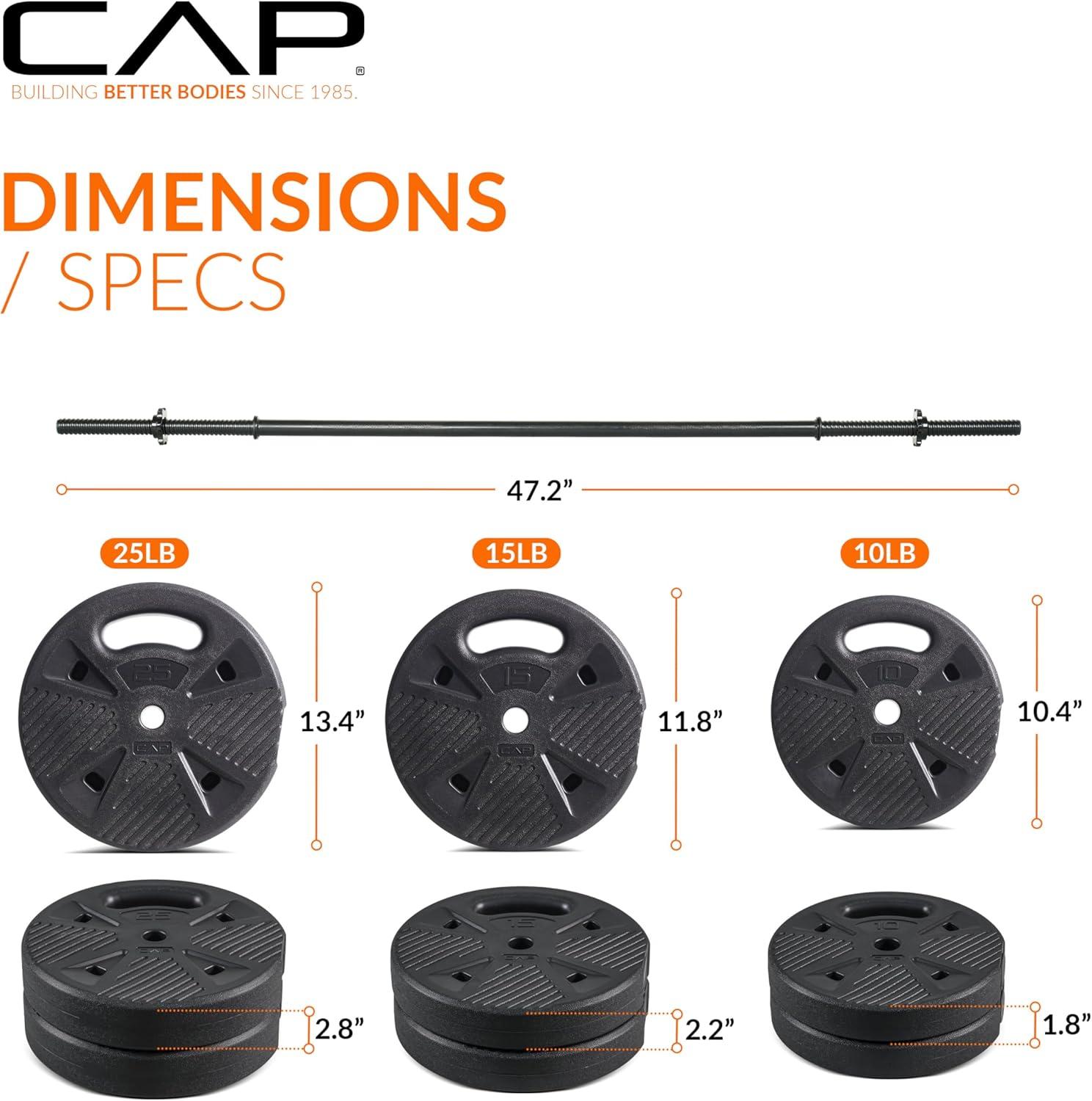 image:imageCAP Barbell Threaded Barbell Set with 100 LB Cement Grip Plates 47 Threaded Bar 25LB 15LB 10LB Grip Plates Star Collars Home Gym Weight Set for Strength Training