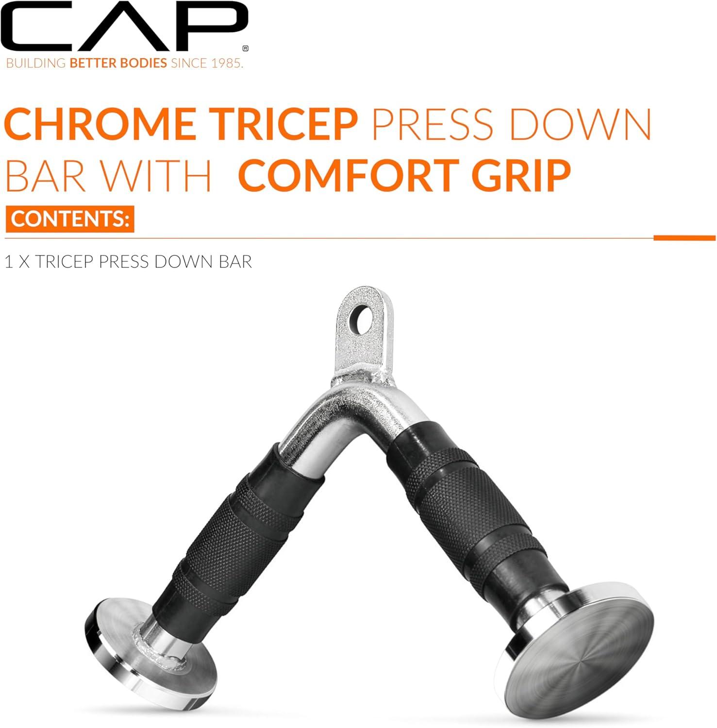 image:imageCAP Cable Machine Attachments LAT Bars Triceps Bars Handles amp Ropes Multiple Styles amp SizesChrome Deluxe Tricep VBar with Rubber Grips