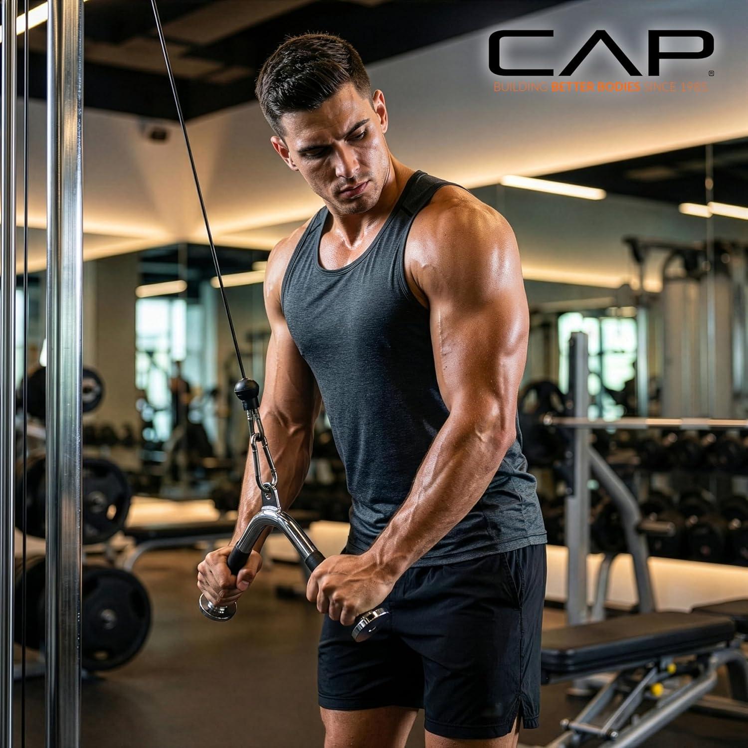 image:imageCAP Cable Machine Attachments LAT Bars Triceps Bars Handles amp Ropes Multiple Styles amp SizesChrome Deluxe Tricep VBar with Rubber Grips