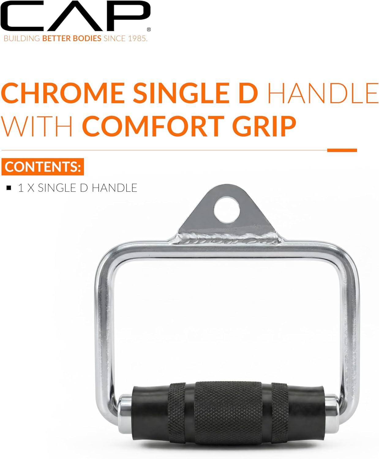 image:imageCAP Cable Machine Attachments LAT Bars Triceps Bars Handles amp Ropes Multiple Styles amp SizesChrome Single D Handle with Rubber Grips