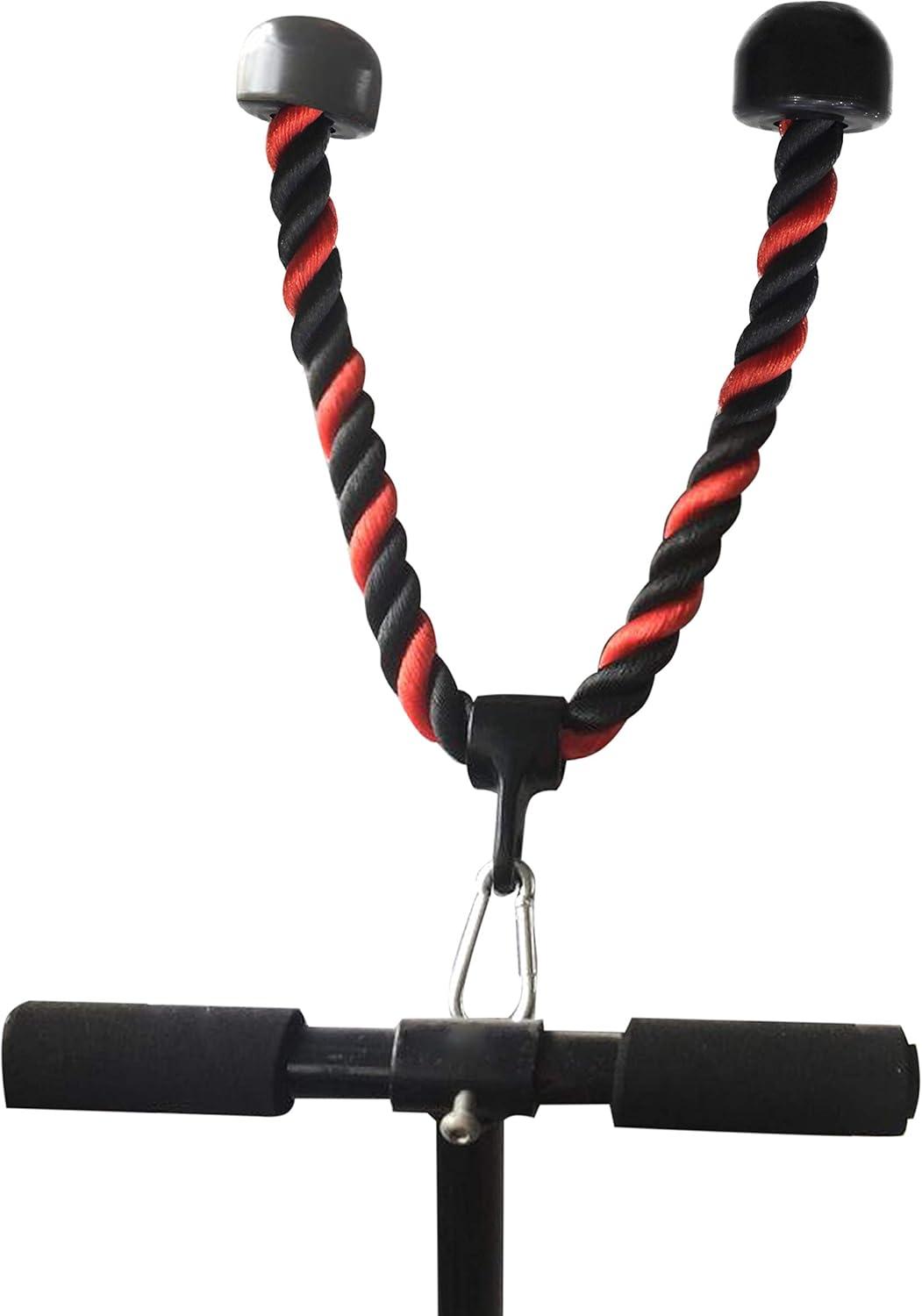 image:imageCAP Cable Machine Attachments LAT Bars Triceps Bars Handles amp Ropes Multiple Styles amp SizesRed Black Deluxe Tricep Rope