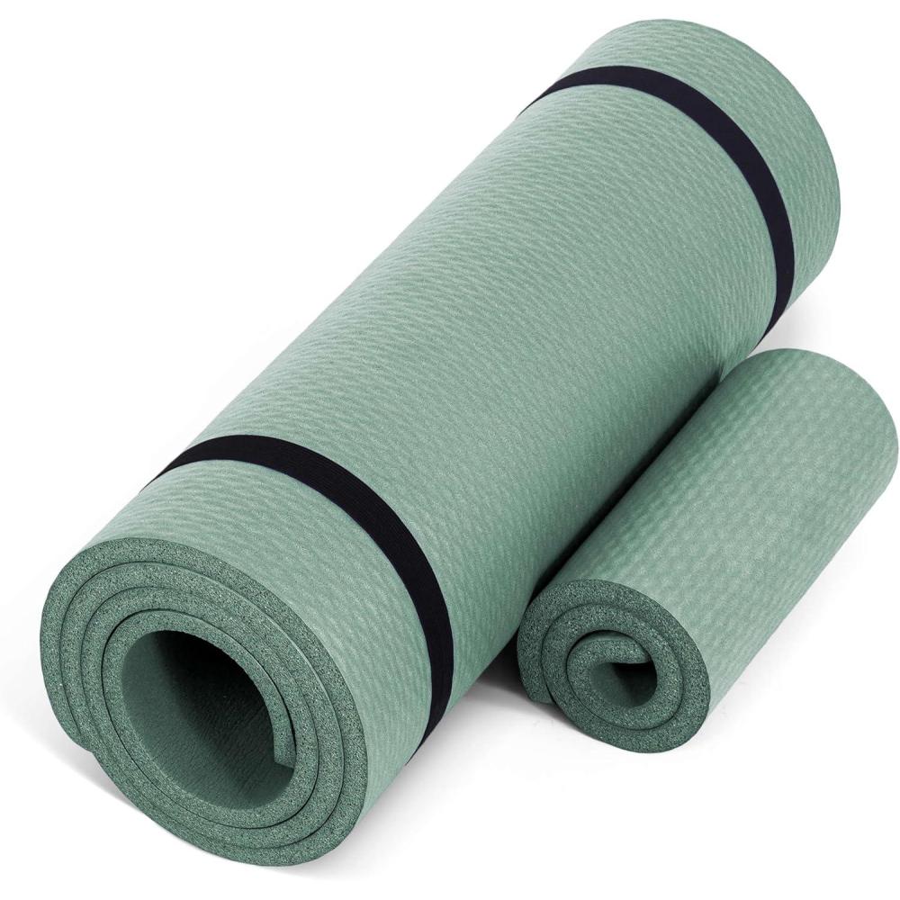 image:imageCAP Barbell High Density Exercise Yoga Mat with strap and Knee Pad 71x24x12 Sage Green
