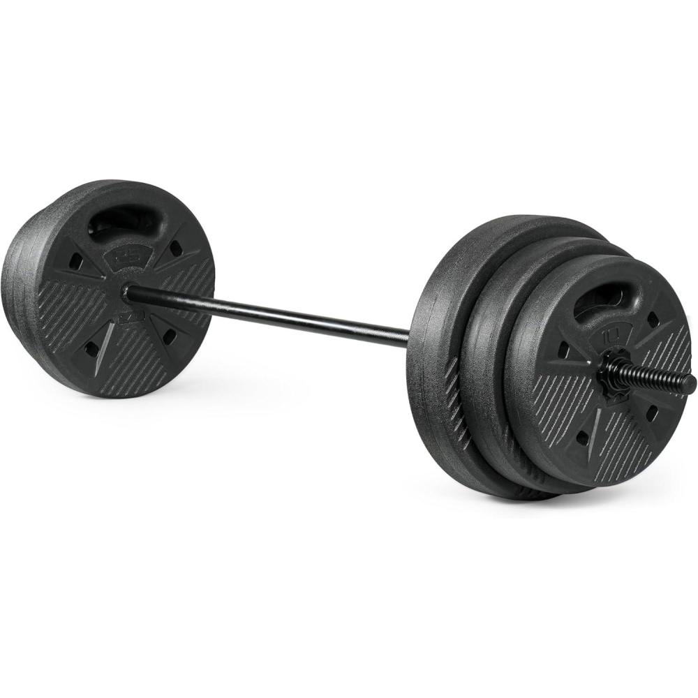 image:imageCAP Barbell Threaded Barbell Set with 100 LB Cement Grip Plates 47 Threaded Bar 25LB 15LB 10LB Grip Plates Star Collars Home Gym Weight Set for Strength Training