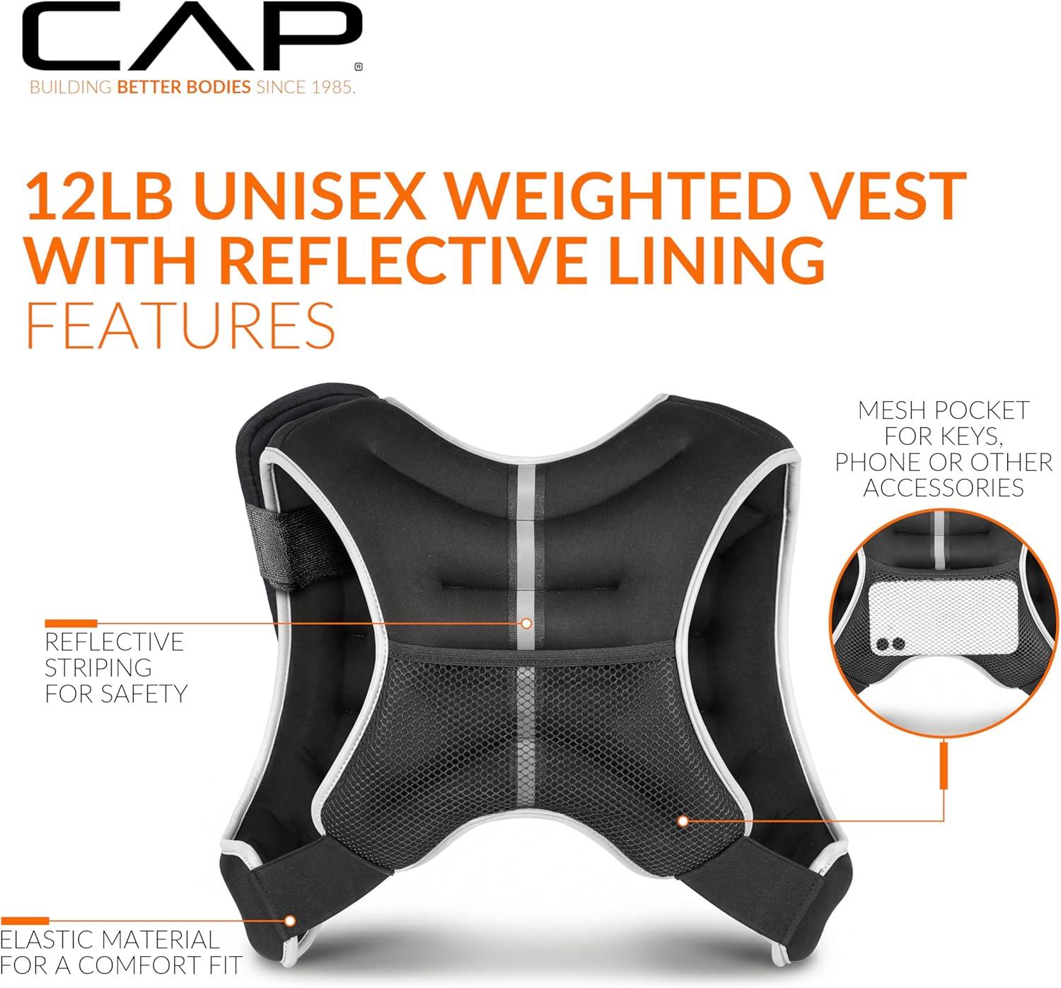 image:imageCAP Weighted Vest  8lb 30lbs  Reflective Workout Vest for Walking Running Cardio Strength Training  Multiple ColorsBlack