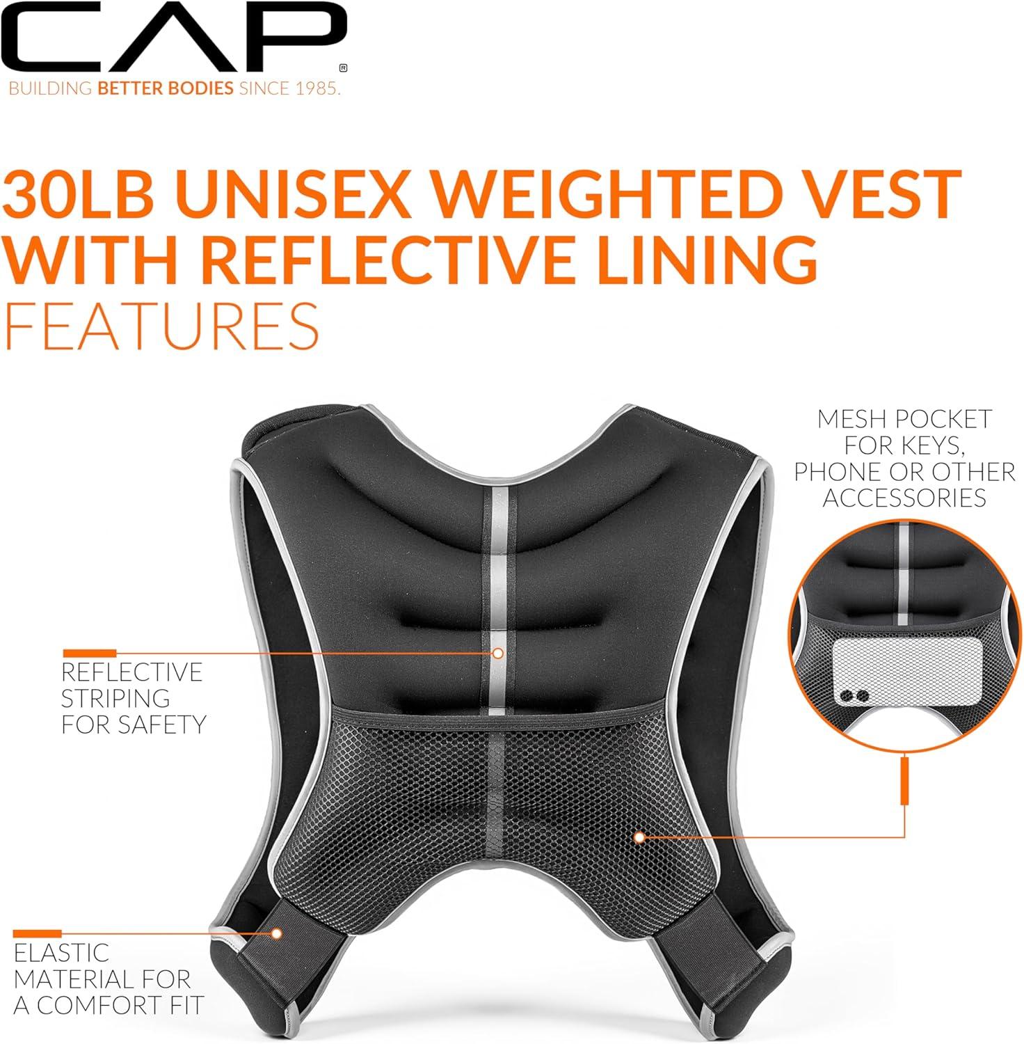 image:imageCAP Weighted Vest  8lb 30lbs  Reflective Workout Vest for Walking Running Cardio Strength Training  Multiple ColorsBlack