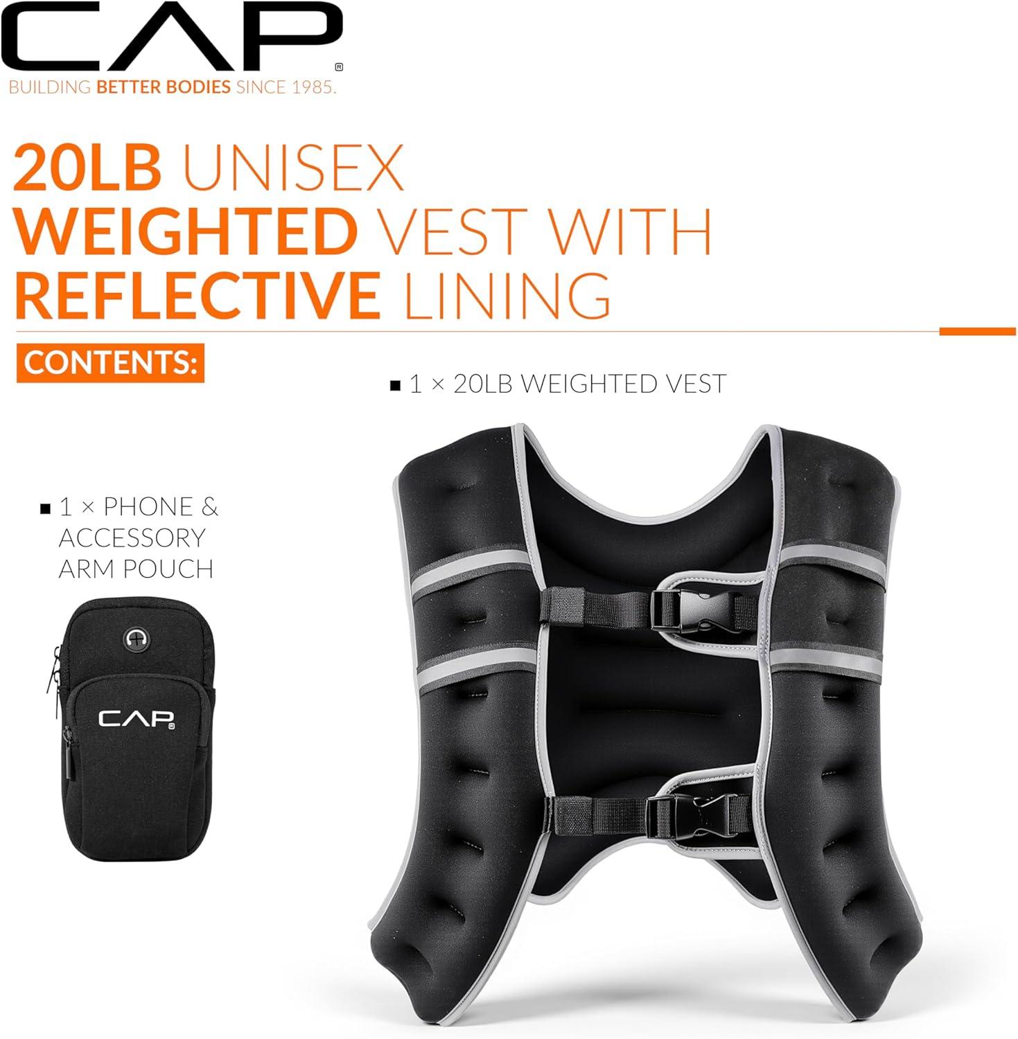 image:imageCAP Weighted Vest  8lb 30lbs  Reflective Workout Vest for Walking Running Cardio Strength Training  Multiple ColorsBlack