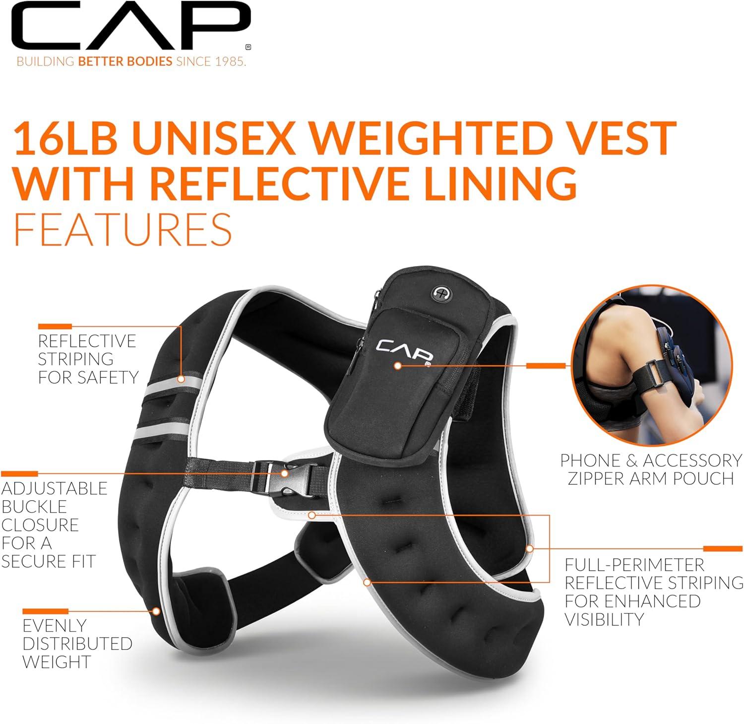 image:imageCAP Weighted Vest  8lb 30lbs  Reflective Workout Vest for Walking Running Cardio Strength Training  Multiple ColorsBlack