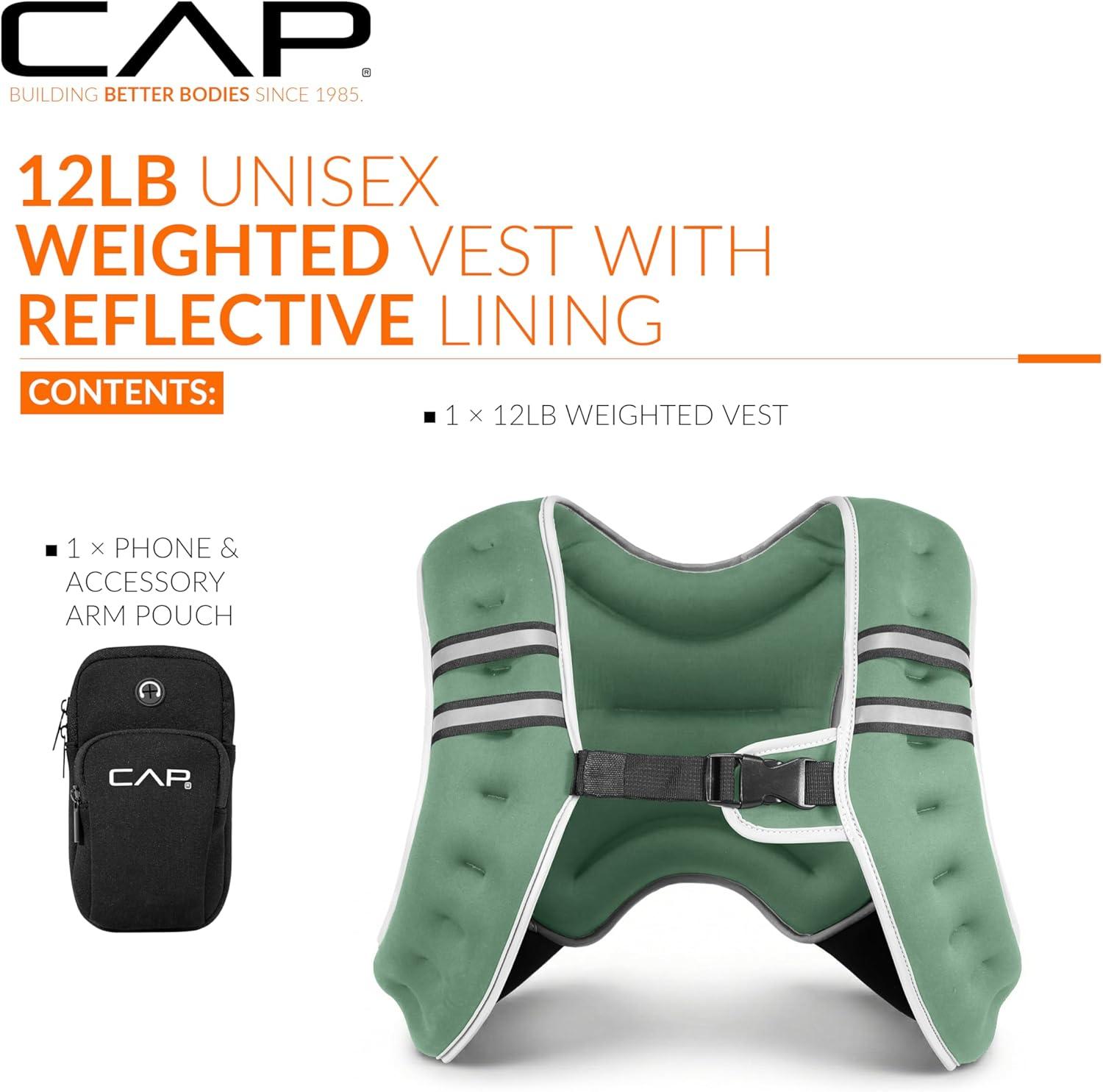 image:imageCAP Weighted Vest 8lb 30lbs Reflective Workout Vest for Walking Running Cardio Strength Training Multiple ColorsGreen