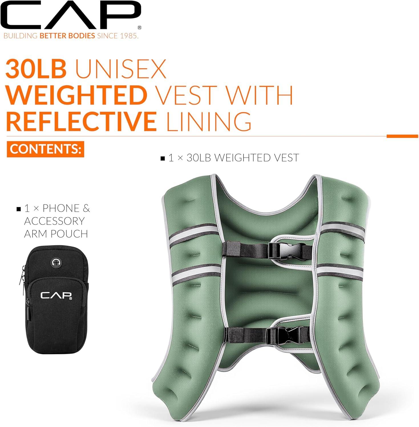 image:imageCAP Weighted Vest 8lb 30lbs Reflective Workout Vest for Walking Running Cardio Strength Training Multiple ColorsGreen