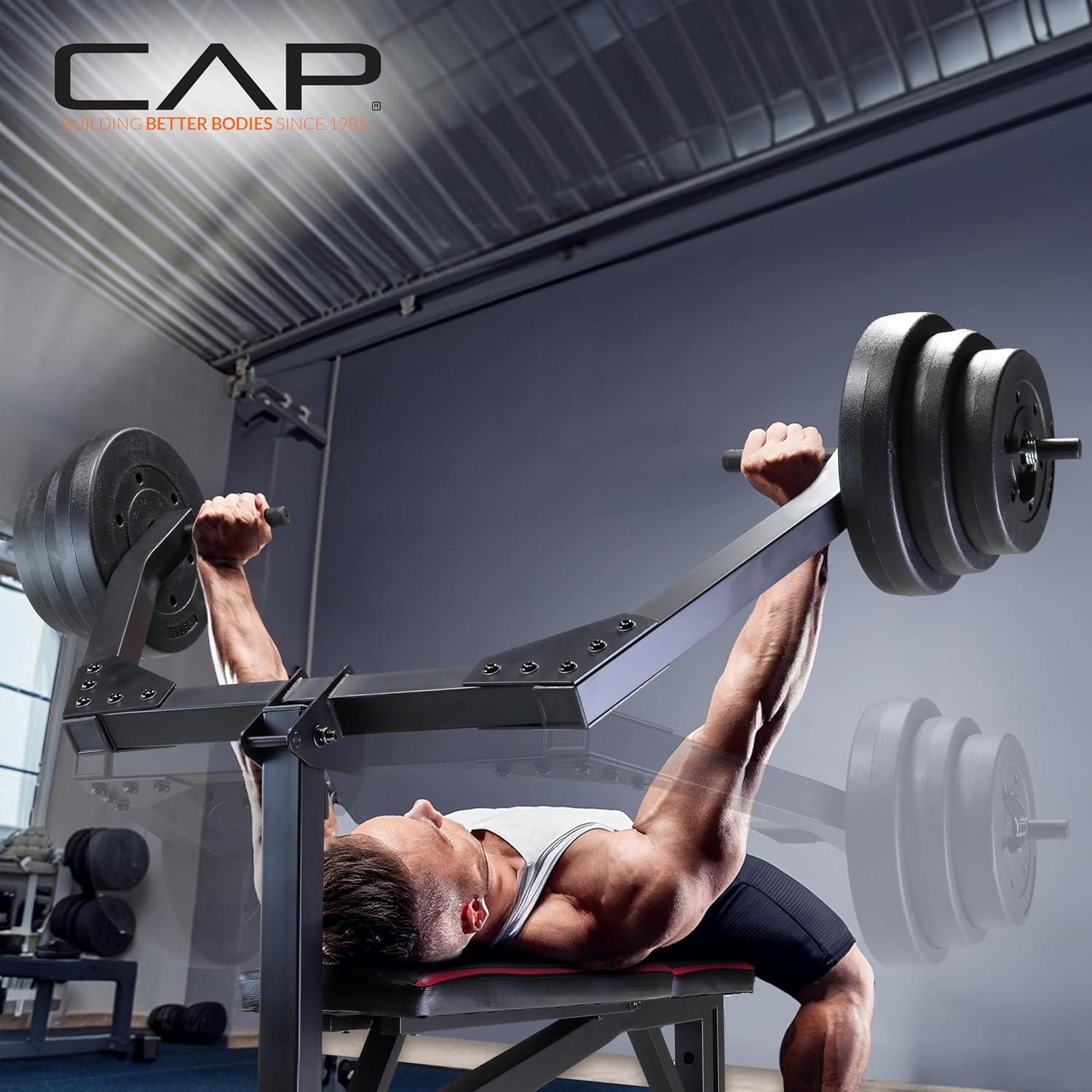 image:imageCap Leverage Weight Bench with 100 LB Vinyl Weight Set Adjustable Strength Training Bench with Leg Developer MultiPosition Home Gym Bench Press with Vinyl Cement Plates amp Spring Collars