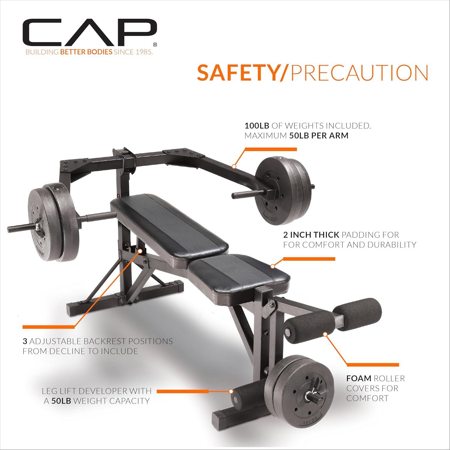 image:imageCap Leverage Weight Bench with 100 LB Vinyl Weight Set Adjustable Strength Training Bench with Leg Developer MultiPosition Home Gym Bench Press with Vinyl Cement Plates amp Spring Collars