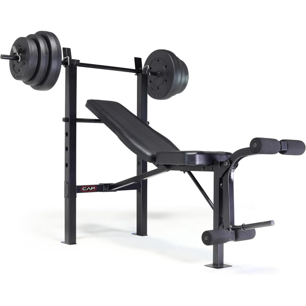 image:imageCAP Barbell Standard Weight Bench with Leg Developer and a 100 LB Vinyl Weight Set Adjustable Backrest Barbell and Cement Plates for Home Gym