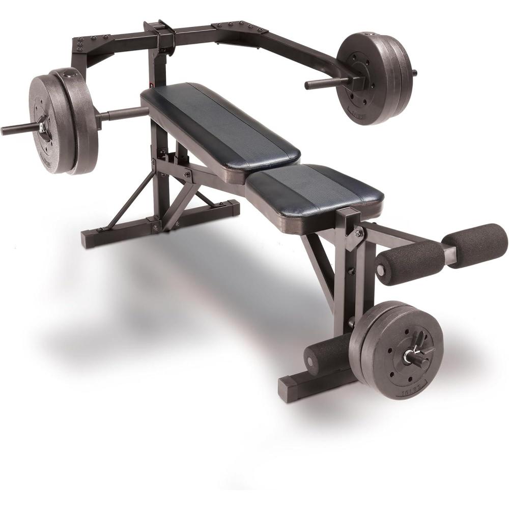 image:imageCap Leverage Weight Bench with 100 LB Vinyl Weight Set Adjustable Strength Training Bench with Leg Developer MultiPosition Home Gym Bench Press with Vinyl Cement Plates amp Spring Collars