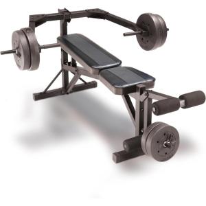 Cap Leverage Weight Bench with 100 LB Vinyl Weight Set, Adjustable Strength Training Bench with Leg Developer, Multi-Position Home Gym Bench Press with Vinyl Cement Plates & Spring Collars