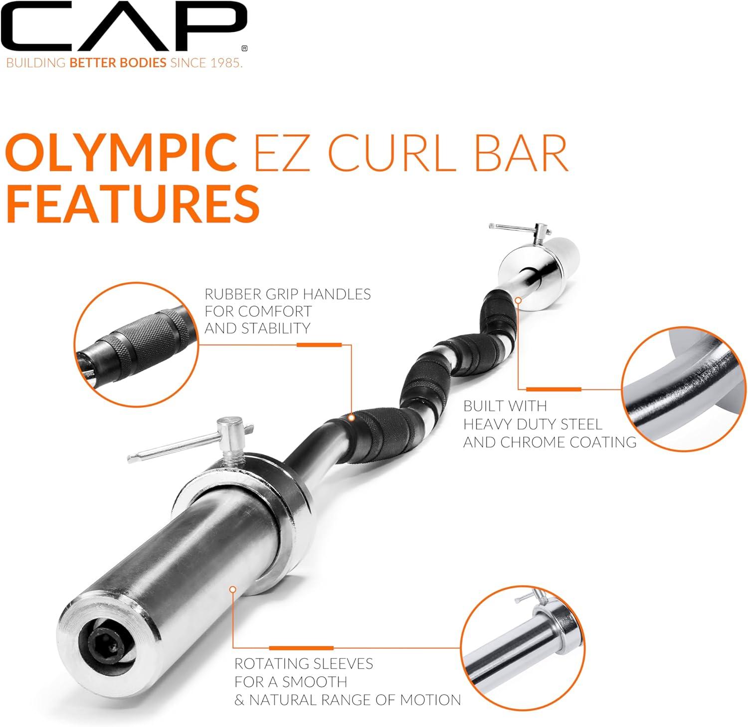 image:imageCAP Barbell Bicep and Tricep Olympic Bars Multiple optionsChromewRubber Grips