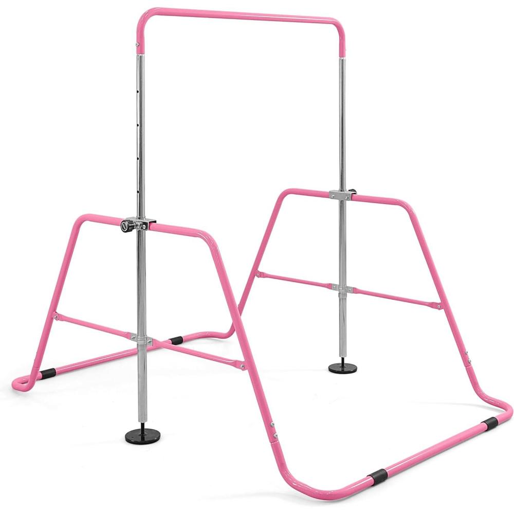 image:imageCap Horizontal Adjustable Gymnastics Bar for Kids Foldable Gymnastics Equipment Adjustable Height Indoor Gym Training Bar Pink