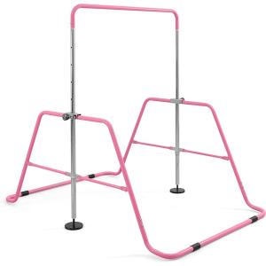Cap Horizontal Adjustable Gymnastics Bar for Kids – Foldable Gymnastics Equipment, Adjustable Height, Indoor Gym Training Bar – Pink